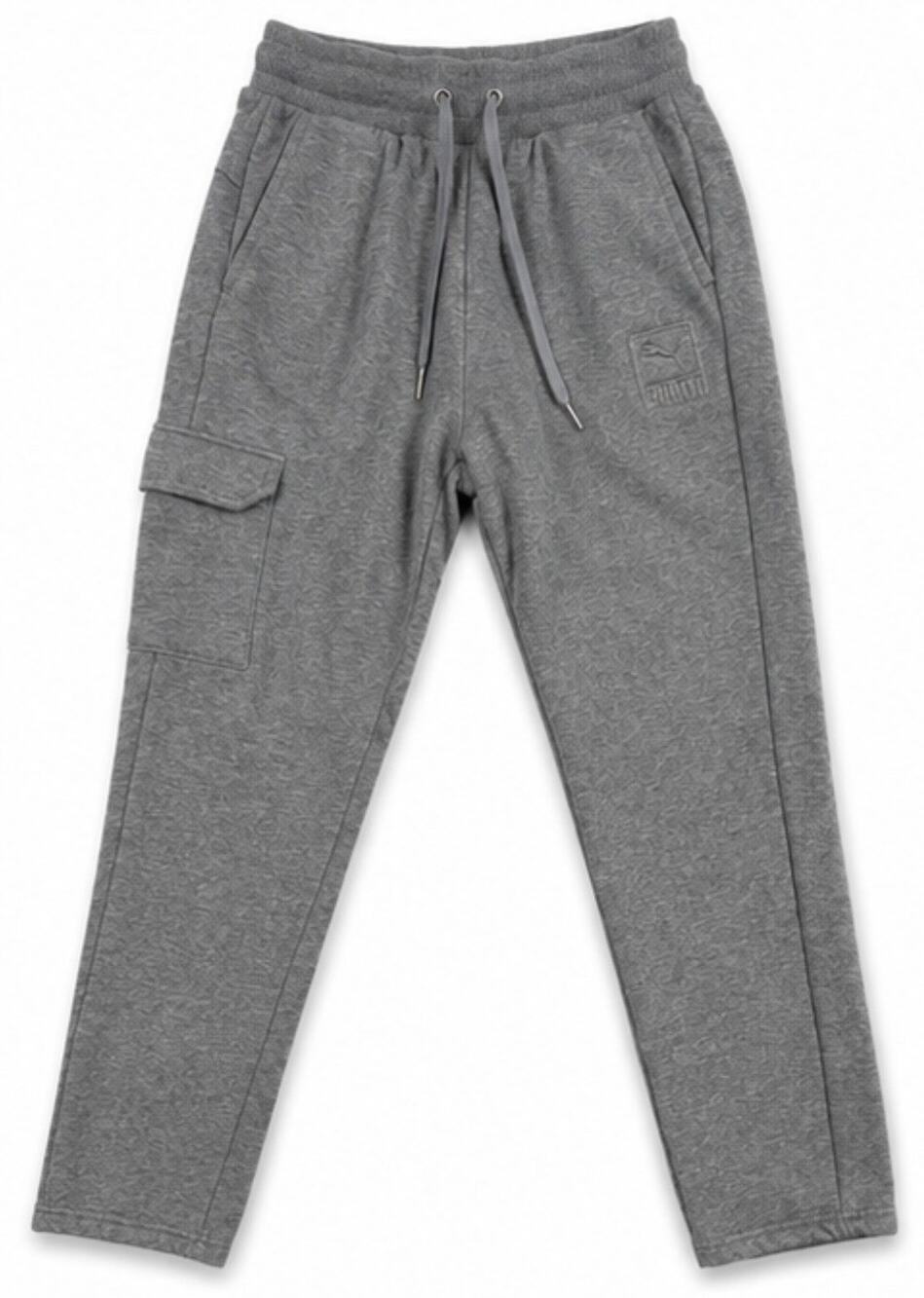 PUMA Men’s Small Gray Fleece Cargo Jogger Sweatpants Drawstring Logo Athletic S